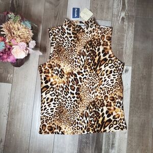NWT Olivia Rae Leopard Print Sleeveless Women's Blouse Size XL